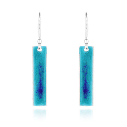 Mist Turquoise & Blue Rectangular Drop Earrings - Sterling Silver & Enamel Drop Earrings