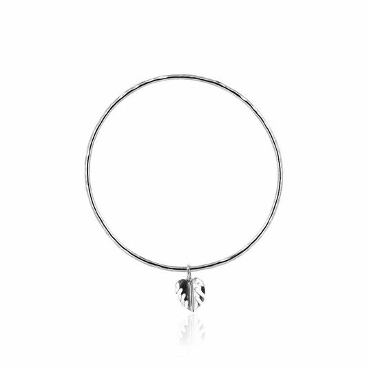Monstera Leaf Charm Bangle - Sterling Silver Bangles