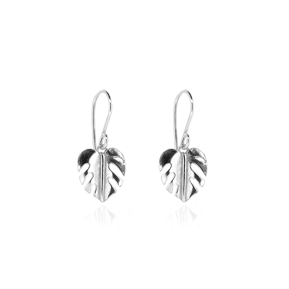 Monstera Leaf Small Drop Earrings - Sterling Silver Drop Earrings