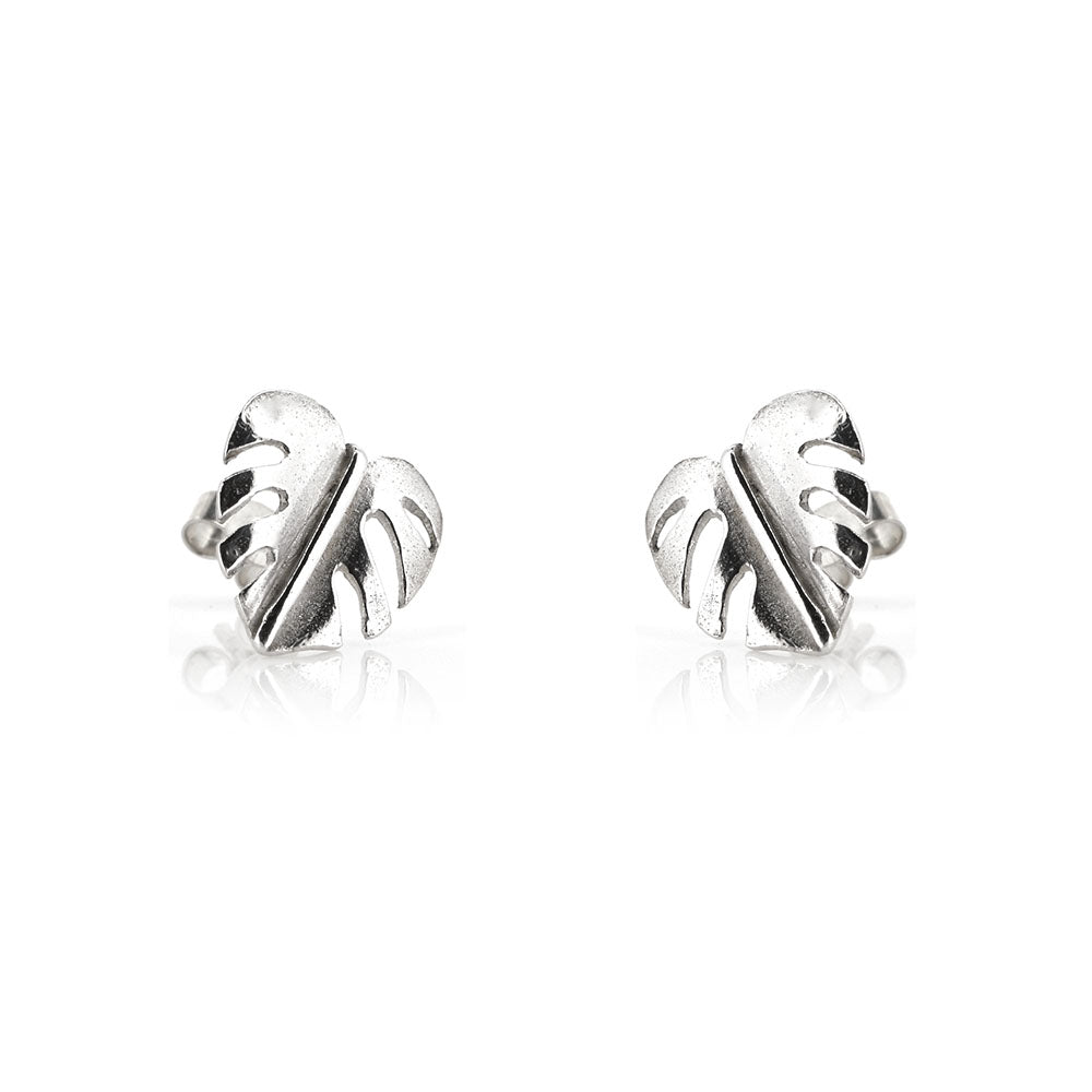 Monstera Leaf Stud Earrings - Sterling Silver Stud Earrings