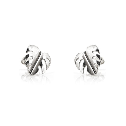 Monstera Leaf Stud Earrings - Sterling Silver Stud Earrings