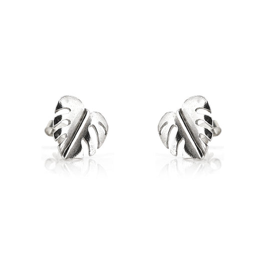 Monstera Leaf Stud Earrings - Sterling Silver Stud Earrings