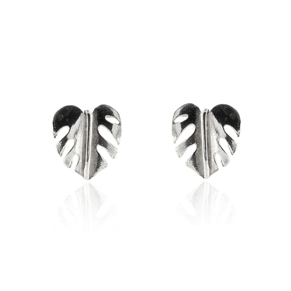 Monstera Leaf Stud Earrings - Sterling Silver Stud Earrings
