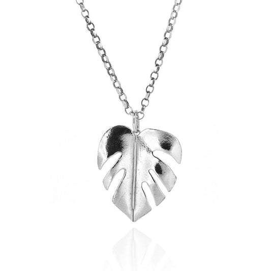 Monstera Leaf Large Necklace - Sterling Silver Necklace