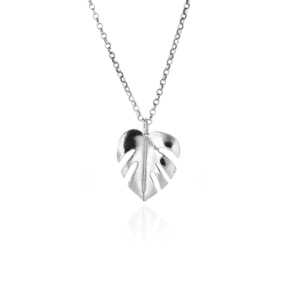 Monstera Leaf Large Necklace - Sterling Silver Necklace