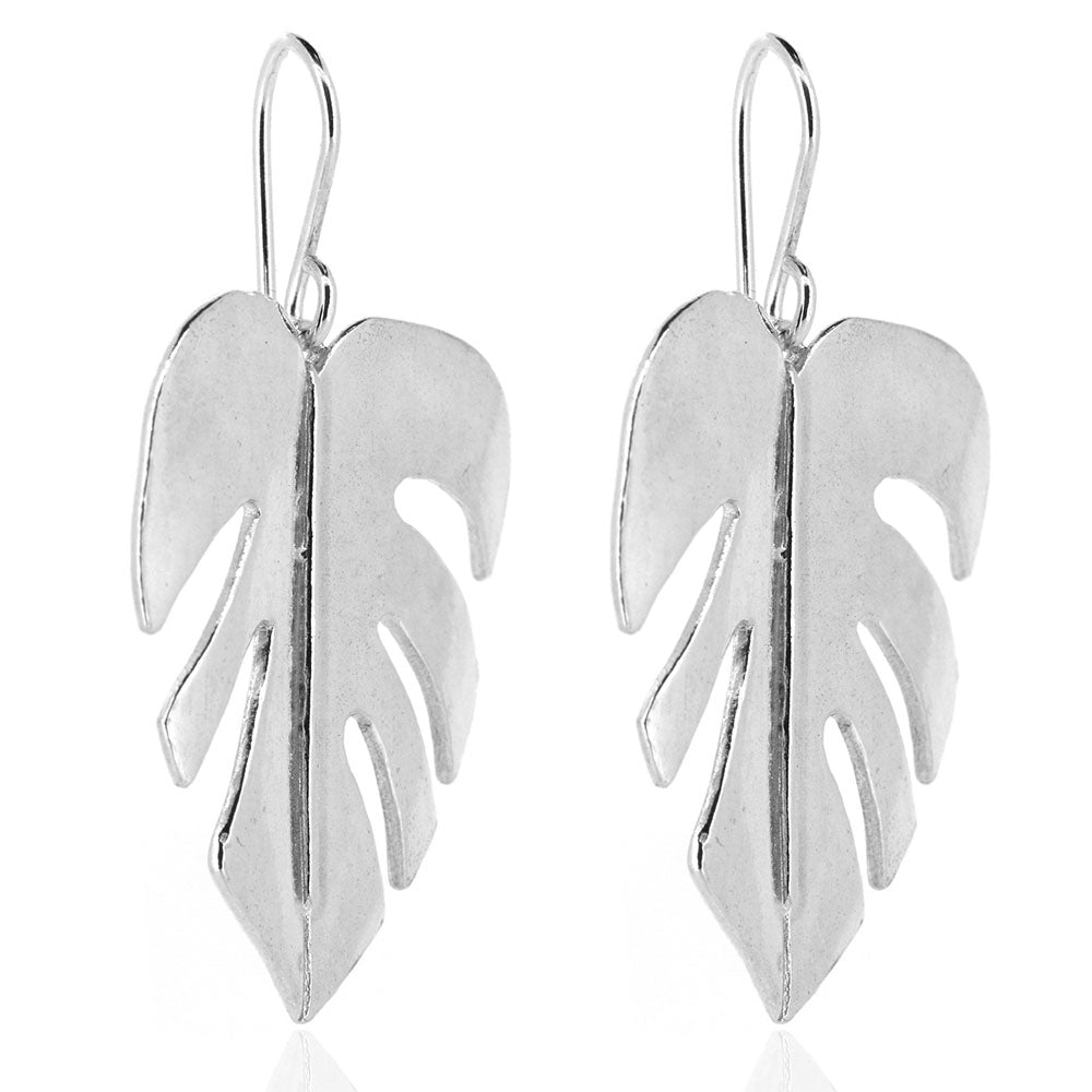 Monstera Leaf Statement Drop Earrings - Sterling Silver Drop Earrings