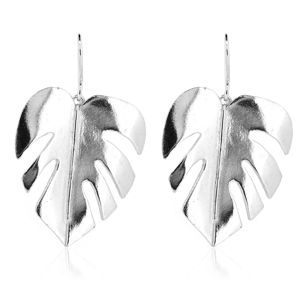Monstera Leaf Statement Drop Earrings - Sterling Silver Drop Earrings
