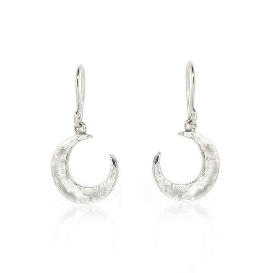 Crescent Moon Large Drop Earrings - Sterling Silver Drop Earrings