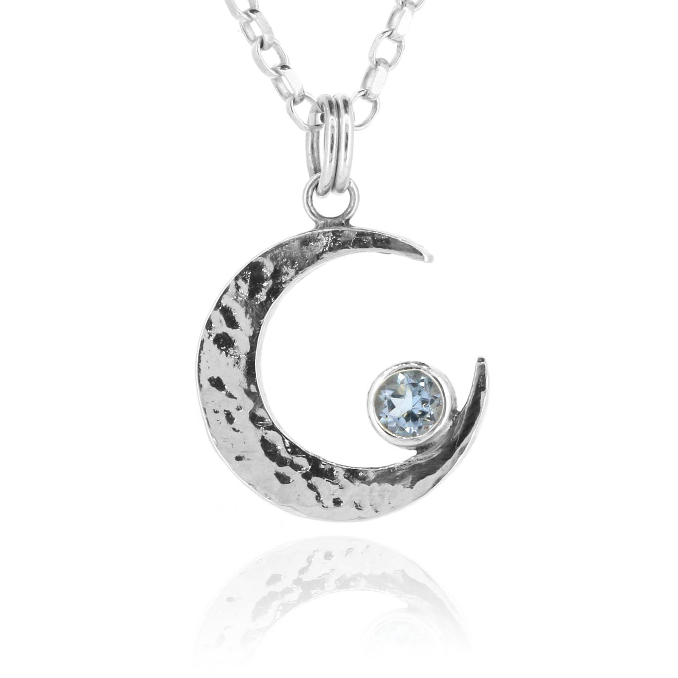 Crescent Moon Blue Topaz Large Necklace - Sterling Silver Necklace