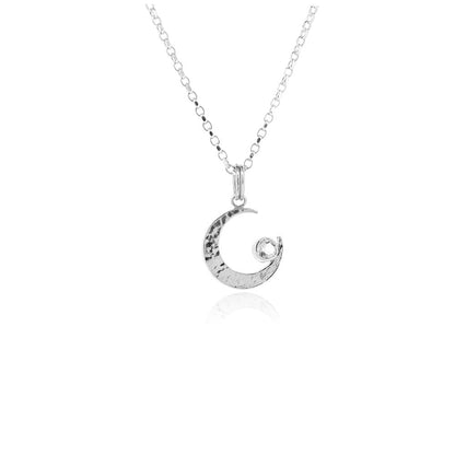 Crescent Moon Rock Crystal Large Necklace - Sterling Silver Necklace