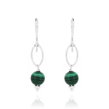 Navette Malachite Drop Earrings - Sterling Silver Drop Earrings