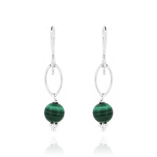 Navette Malachite Drop Earrings - Sterling Silver Drop Earrings