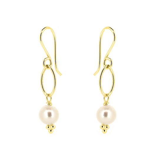Navette White Freshwater Pearl Drop Earrings - Yellow Gold Vermeil Drop Earrings