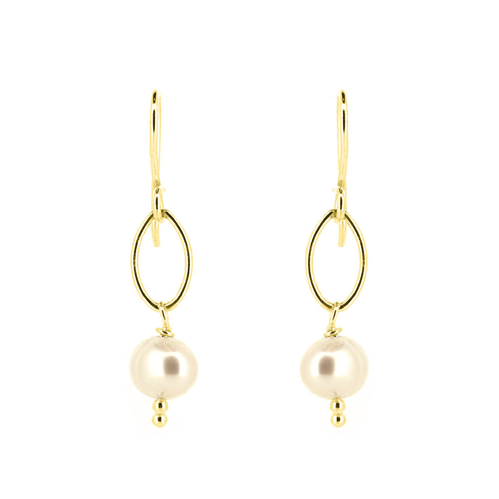 Navette White Freshwater Pearl Drop Earrings - Yellow Gold Vermeil Drop Earrings