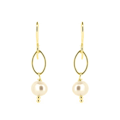 Navette White Freshwater Pearl Drop Earrings - Yellow Gold Vermeil Drop Earrings