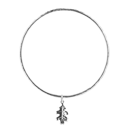 Oak Leaf Charm Bangle - Sterling Silver