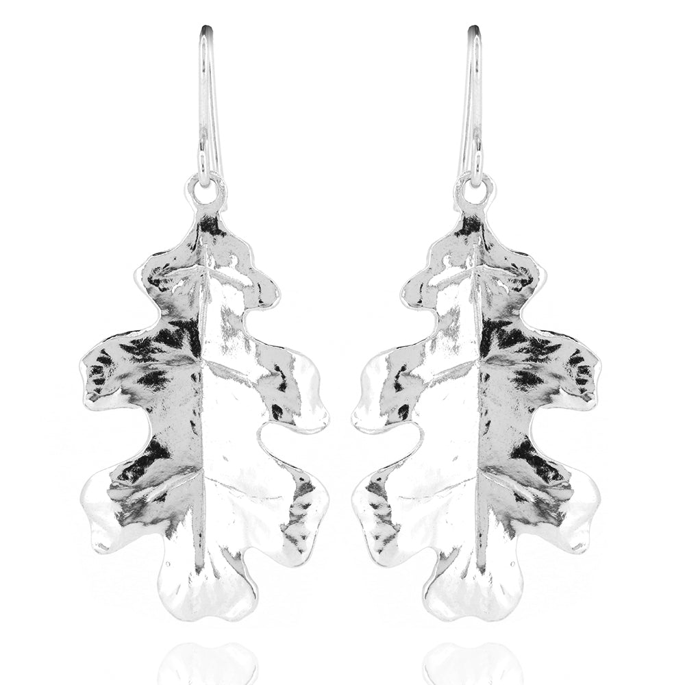 Oak Leaf Large Drop Earrings - Sterling Silver