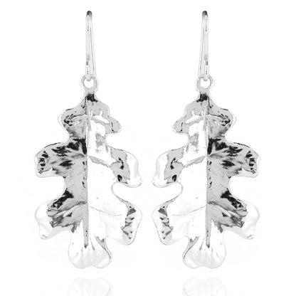 Oak Leaf Large Drop Earrings - Sterling Silver
