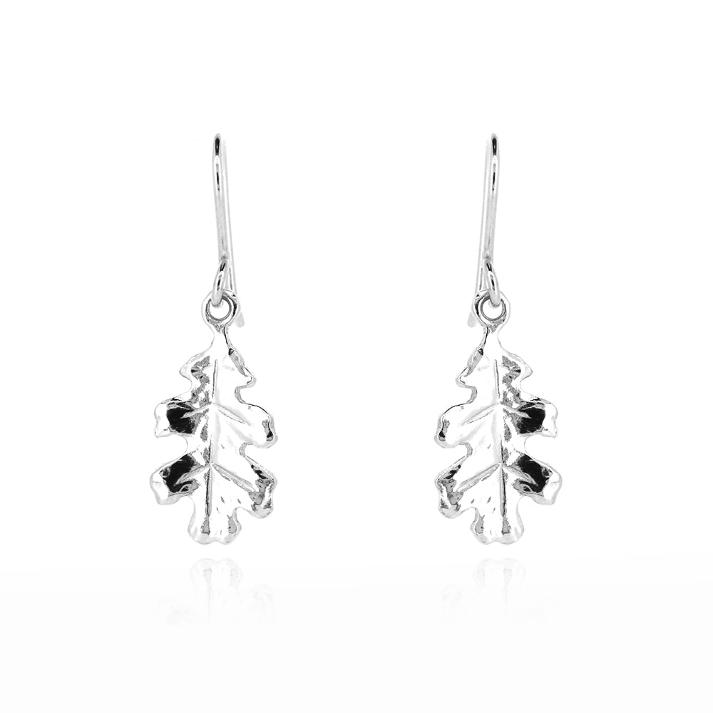 Oak Leaf Medium Drop Earrings - Sterling Silver