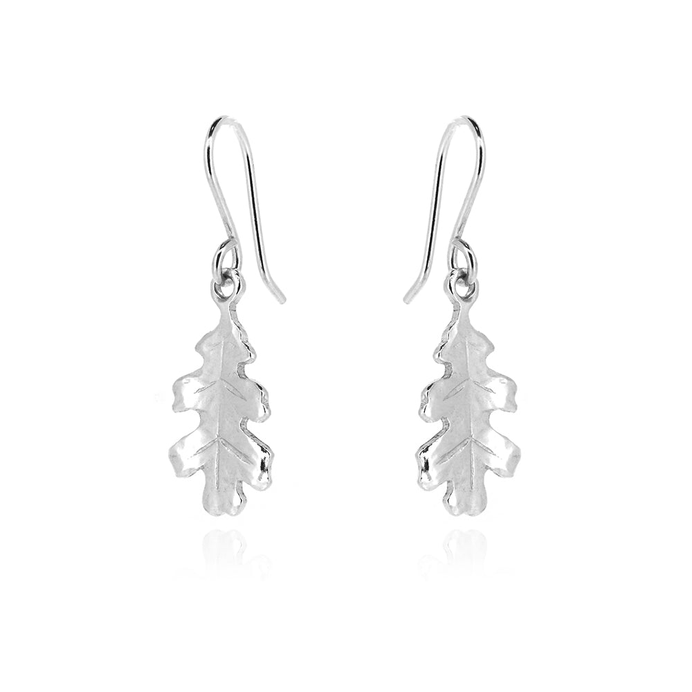 Oak Leaf Medium Drop Earrings - Sterling Silver