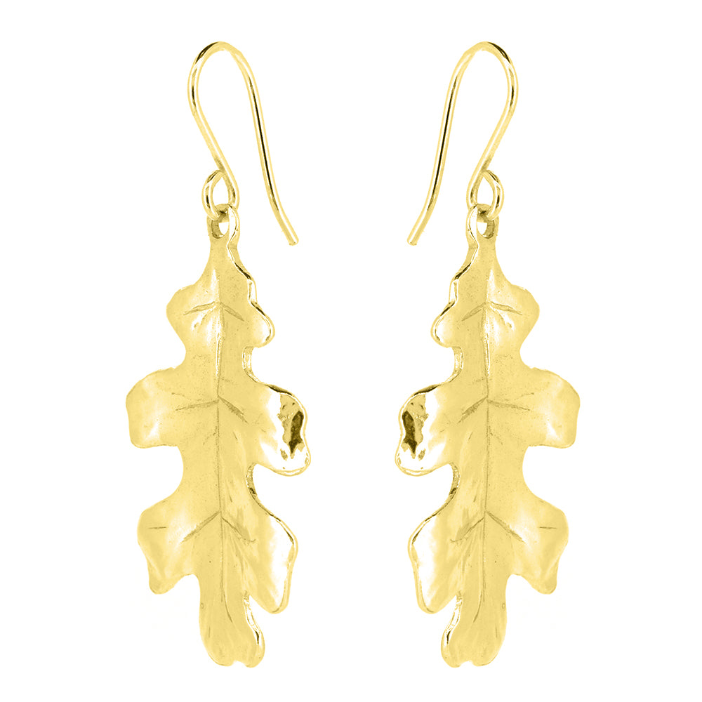 Oak Leaf Large Drop Earrings - Yellow Gold Vermeil
