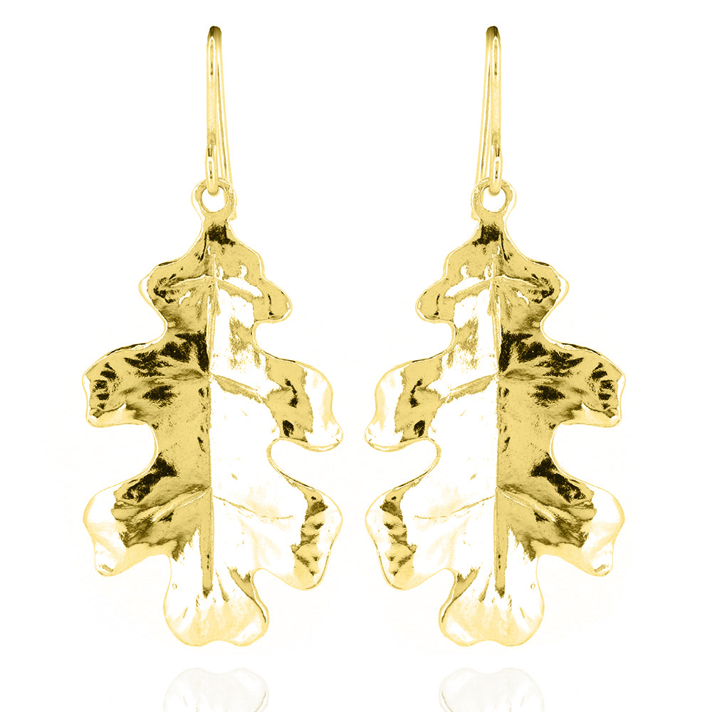 Oak Leaf Large Drop Earrings - Yellow Gold Vermeil