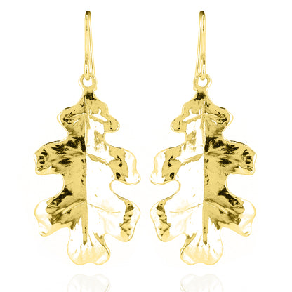 Oak Leaf Large Drop Earrings - Yellow Gold Vermeil