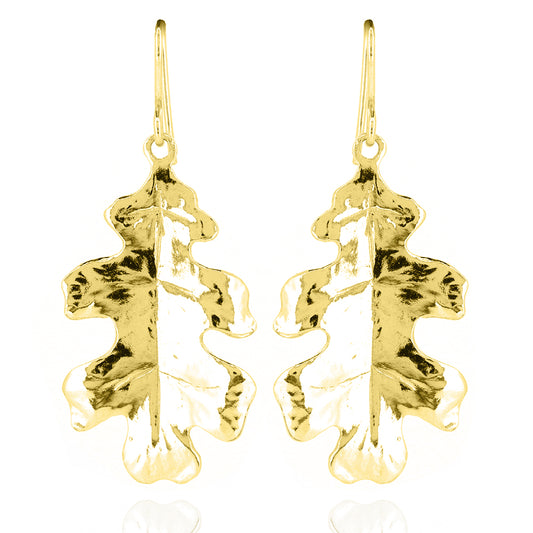 Oak Leaf Large Drop Earrings - Yellow Gold Vermeil