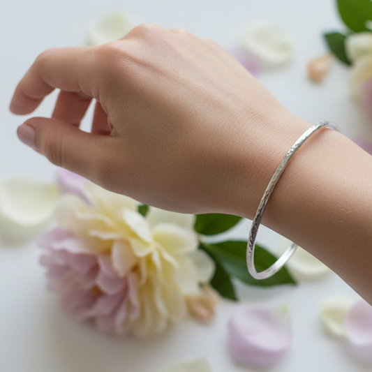 Esther Dappled Stacking Bangle - 3mm Width - Sterling Silver - Medium