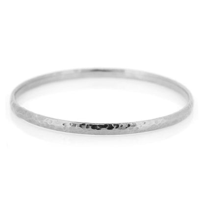Dappled Surface Detail on Esther 4mm Silver Bangle | Golden Snowdrop