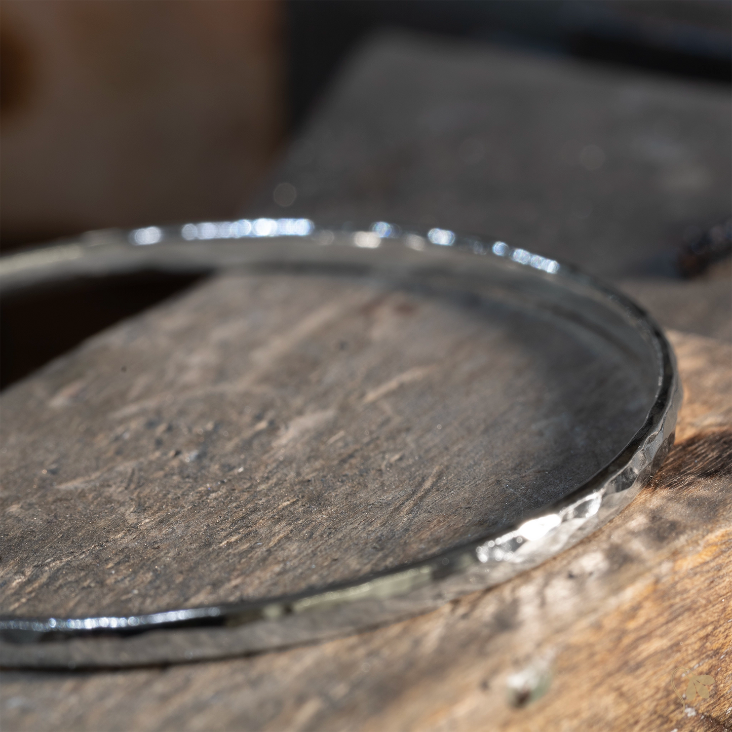 Esther Dappled Stacking Bangle - 4mm Width - Sterling Silver - Large