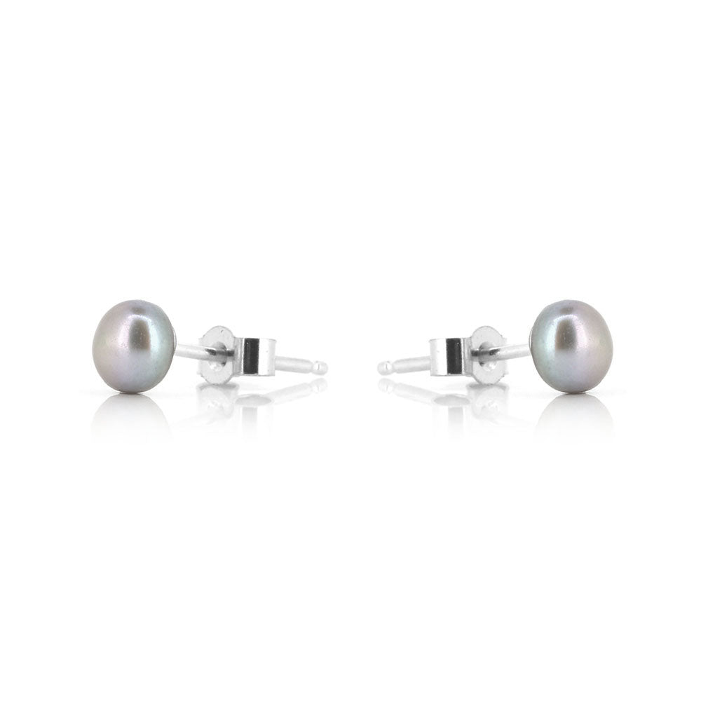Alyssia Grey Freshwater Pearl 5mm Stud Earrings - Sterling Silver Stud Earrings