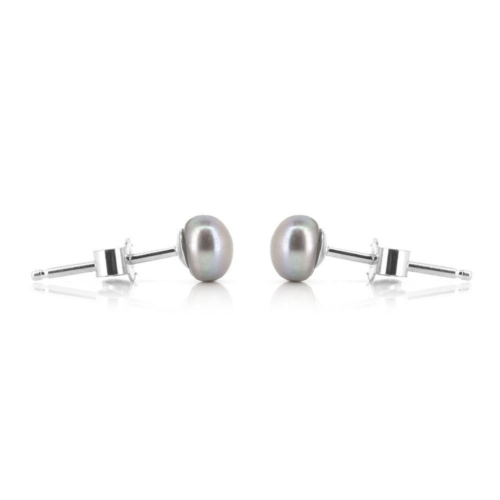 Alyssia Grey Freshwater Pearl 5mm Stud Earrings - Sterling Silver Stud Earrings