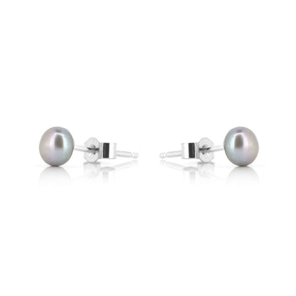 Alyssia Grey Freshwater Pearl 5mm Stud Earrings - Sterling Silver