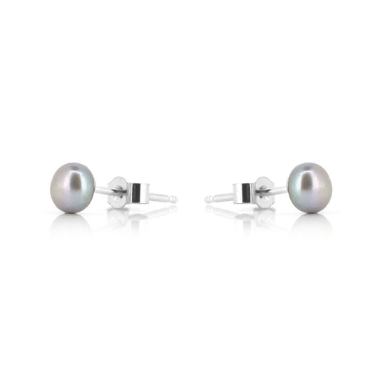 Alyssia Grey Freshwater Pearl 5mm Stud Earrings - Sterling Silver