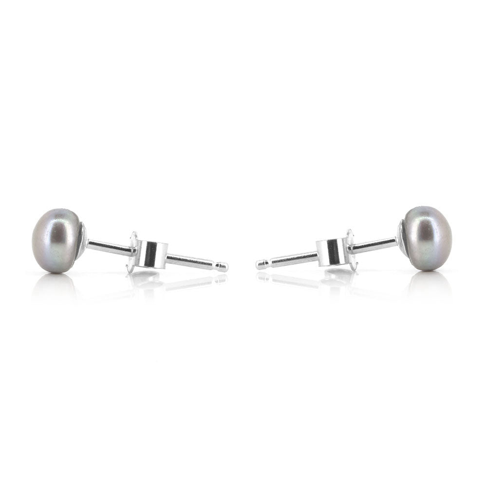 Alyssia Grey Freshwater Pearl 5mm Stud Earrings - Sterling Silver