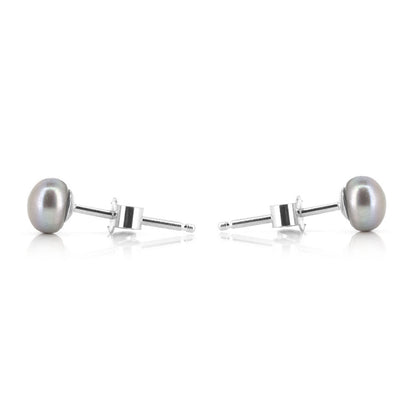 Alyssia Grey Freshwater Pearl 5mm Stud Earrings - Sterling Silver