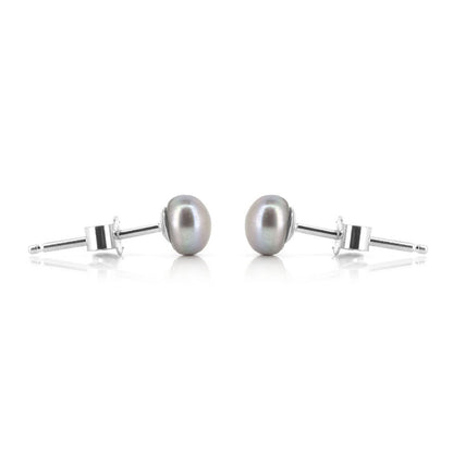 Alyssia Grey Freshwater Pearl 5mm Stud Earrings - Sterling Silver