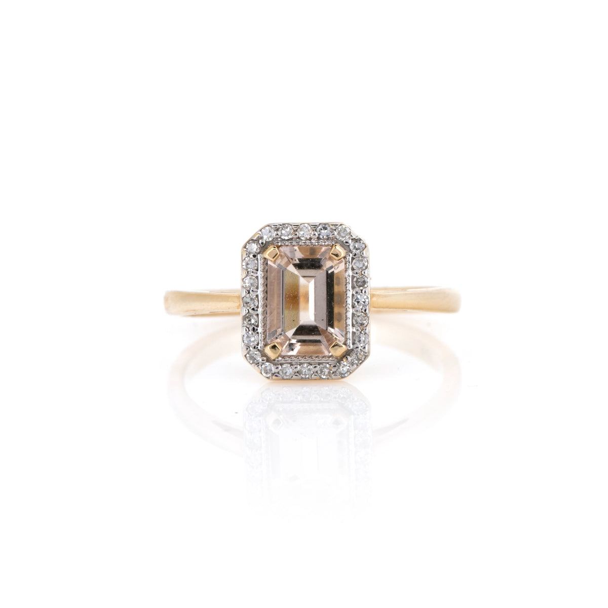 Morganite and Diamond 9ct yellow gold ring