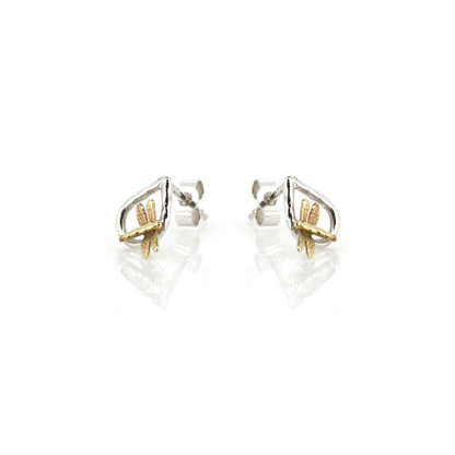 Raindrop Dragonfly Stud Earrings - 9ct Yellow Gold and Sterling Silver Stud Earrings
