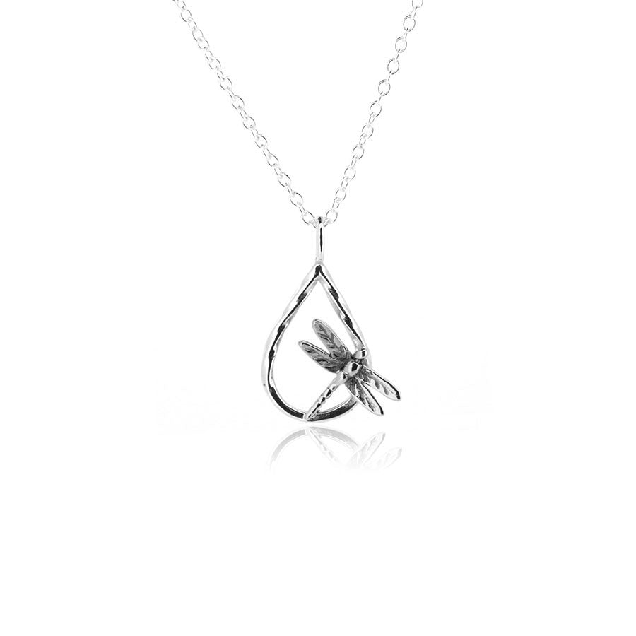 Raindrop Dragonfly Necklace - Sterling Silver Necklace