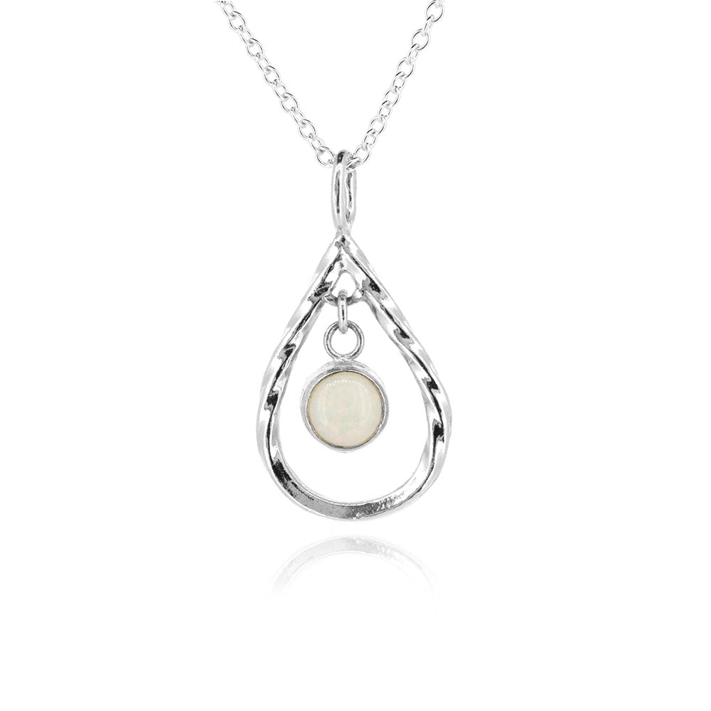 Celeste Raindrop Opal Necklace - Sterling Silver Necklace
