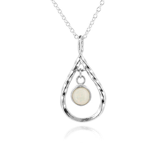 Celeste Raindrop Opal Necklace - Sterling Silver Necklace