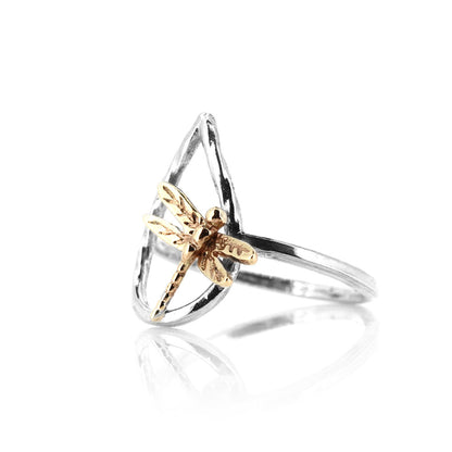 Raindrop Dragonfly Ring - 9ct Yellow Gold And Sterling Silver Rings