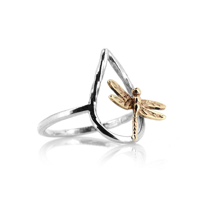Raindrop Dragonfly Ring - 9ct Yellow Gold And Sterling Silver Rings