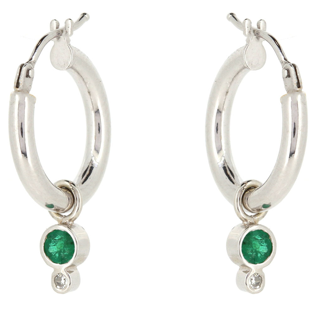 Bespoke Emerald and Diamond Charm Droppers in 9ct White Gold. Remodelled from our customers Original Clip On Earring at Golden Snowdrop, the jewellers in Shaftesbury, near Bruton. 