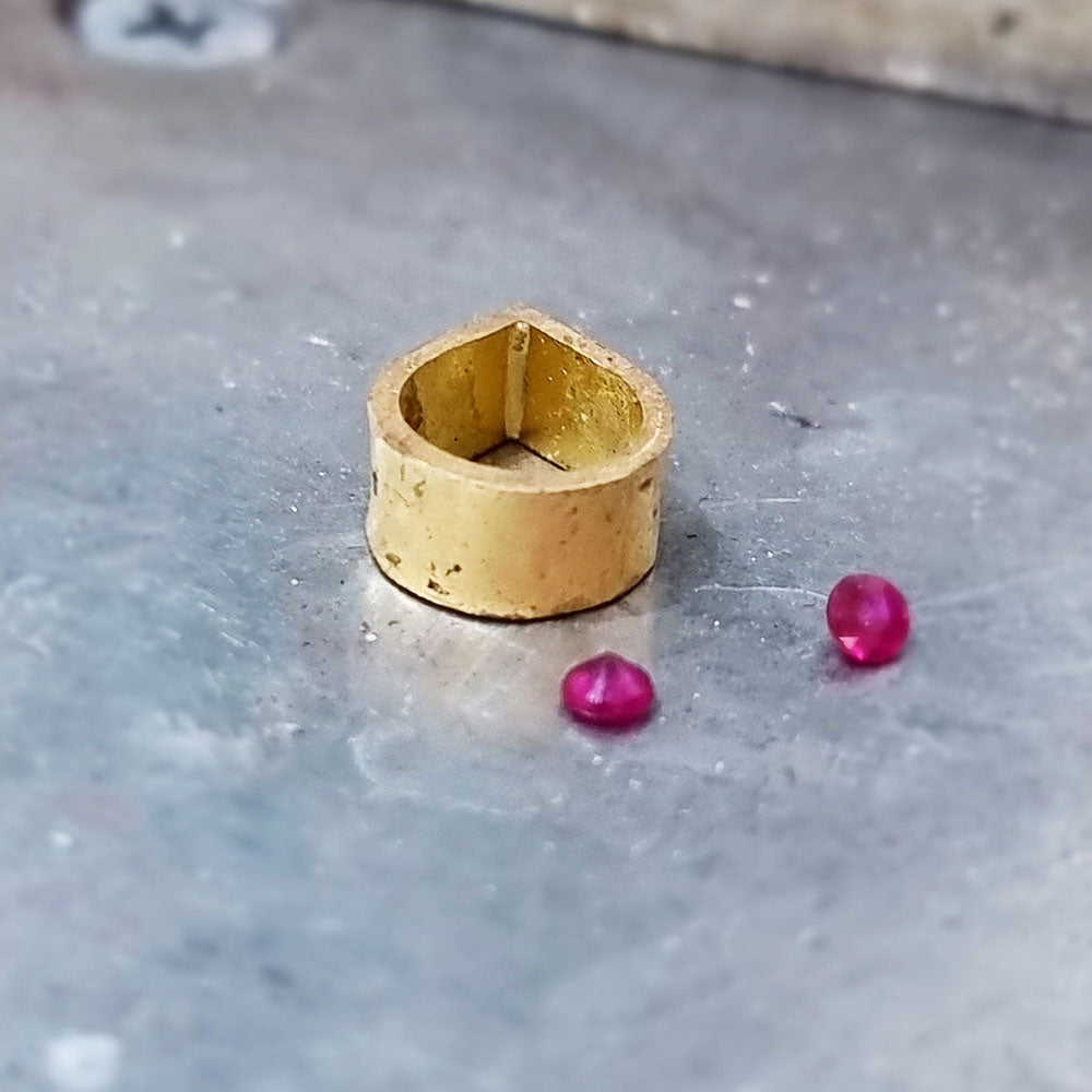 Bespoke Ruby 18ct Yellow Gold Raindrop Stud Earrings. Handmade from our Customer’s remodelled gold at Golden Snowdrop the jewellers in Shaftesbury, near Mere. 