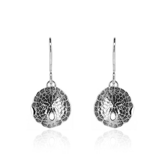 Sand Dollar Small Drop Earrings - Sterling Silver Drop Earrings