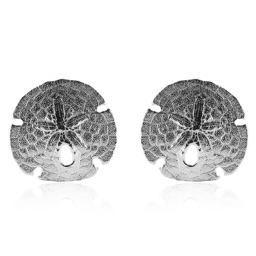 Sand Dollar Large Stud Earrings - Sterling Silver Stud Earrings