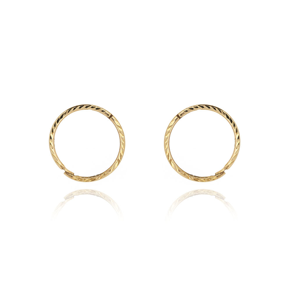 Sleeper 12mm Diamond Cut Solid Hoop Earrings - 9ct Yellow Gold Hoop Earrings